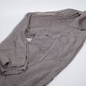Distress Gray Canvas Button Down Shirt W/ Pockets